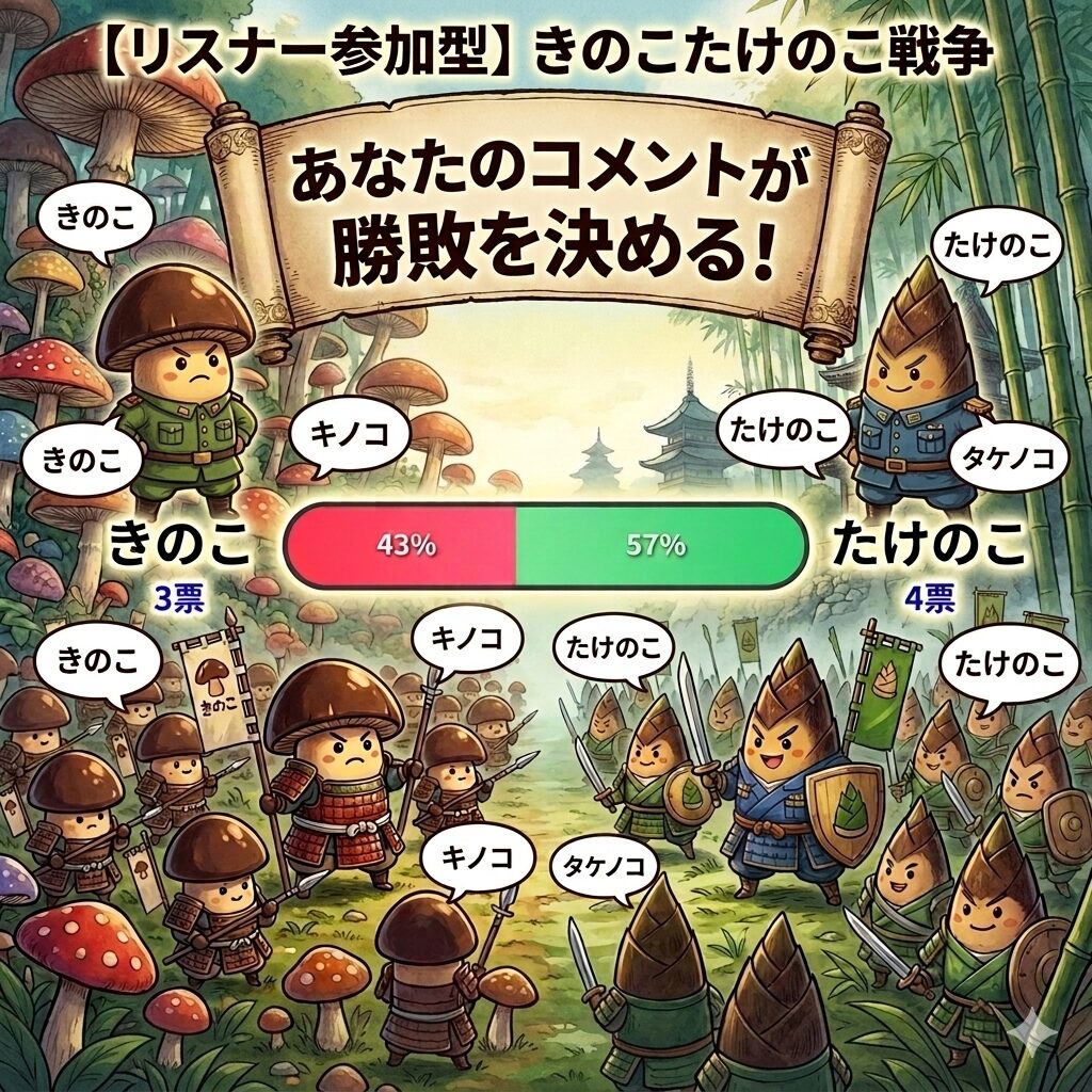 kinotake-sensou　わんコメ　テンプレート　きのこたけのこ戦争　ワード自動集計　対決　Gemini